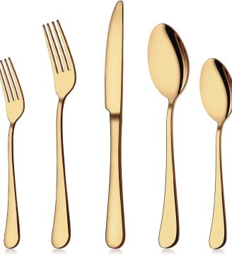 Aisoso Gold Silverware Set, 20-Piece Flatware Set Stainless Steel Cutlery Kitchen Utensil Set Tableware Service for 4