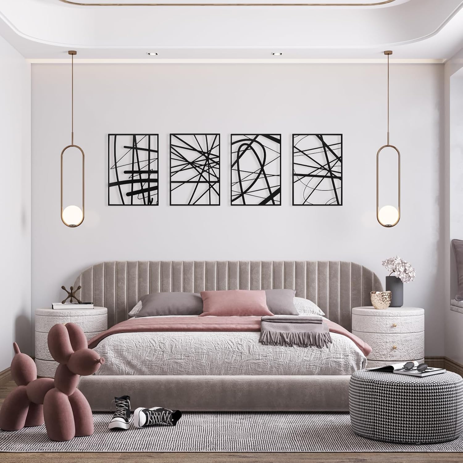 Black Abstract Wall Art, Metal Single Line Art Wall Decor, 3D Textured Sculptures, Modern Decor for Living Room Bedroom Bathroom Study, 17'' x 12'', 4 Pack - Image 2