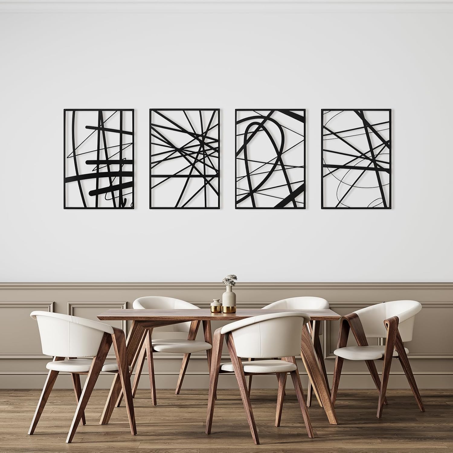 Black Abstract Wall Art, Metal Single Line Art Wall Decor, 3D Textured Sculptures, Modern Decor for Living Room Bedroom Bathroom Study, 17'' x 12'', 4 Pack - Image 5