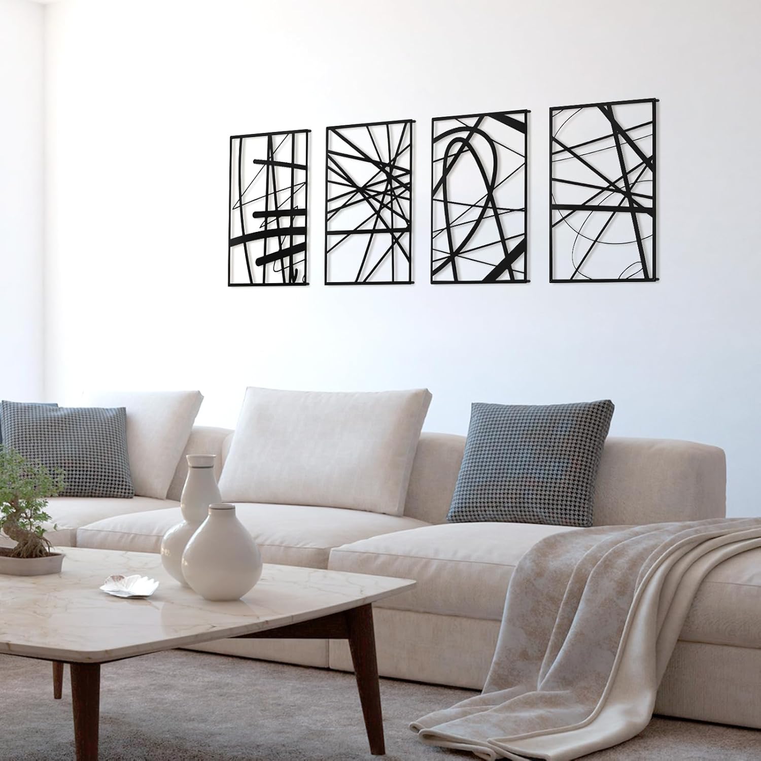 Black Abstract Wall Art, Metal Single Line Art Wall Decor, 3D Textured Sculptures, Modern Decor for Living Room Bedroom Bathroom Study, 17'' x 12'', 4 Pack - Image 6