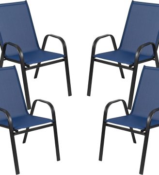 Flash Furniture Brazos Series Outdoor Stackable Patio Chairs with Flex Comfort Material, Stacking Outdoor Modern Sling Patio Chairs, Set of 4, Navy