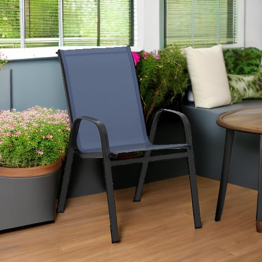 Flash Furniture Brazos Series Outdoor Stackable Patio Chairs with Flex Comfort Material, Stacking Outdoor Modern Sling Patio Chairs, Set of 4, Navy - Image 6