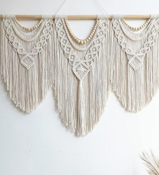 large macrame wall hanging - Boho Tapestry Macrame Wall Decor Art- Chic Bohemian Handmade Woven Tapestry Home Decoration for Bedroom Living Room Apartment Wedding Party - 43"x32" (Wood bead)