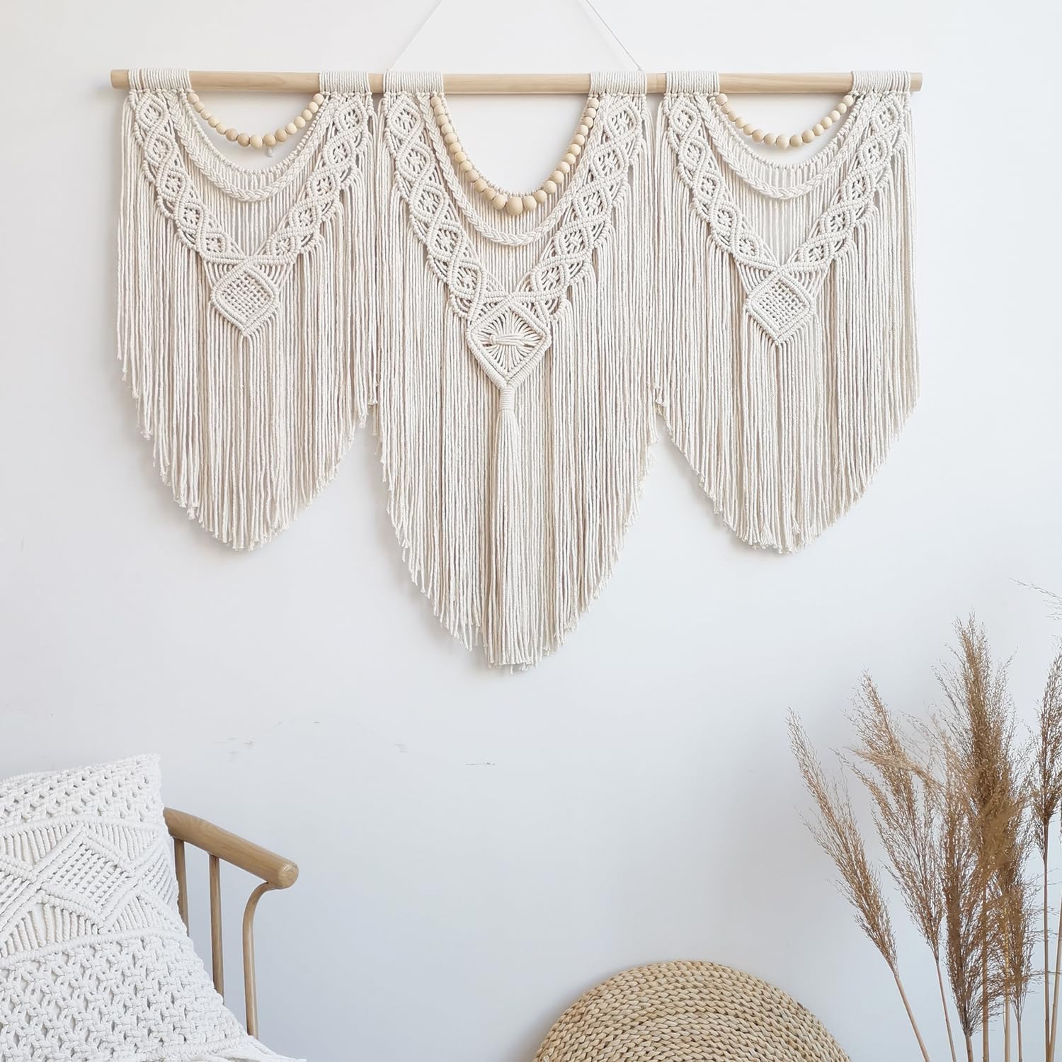 large macrame wall hanging - Boho Tapestry Macrame Wall Decor Art- Chic Bohemian Handmade Woven Tapestry Home Decoration for Bedroom Living Room Apartment Wedding Party - 43"x32" (Wood bead) - Image 4