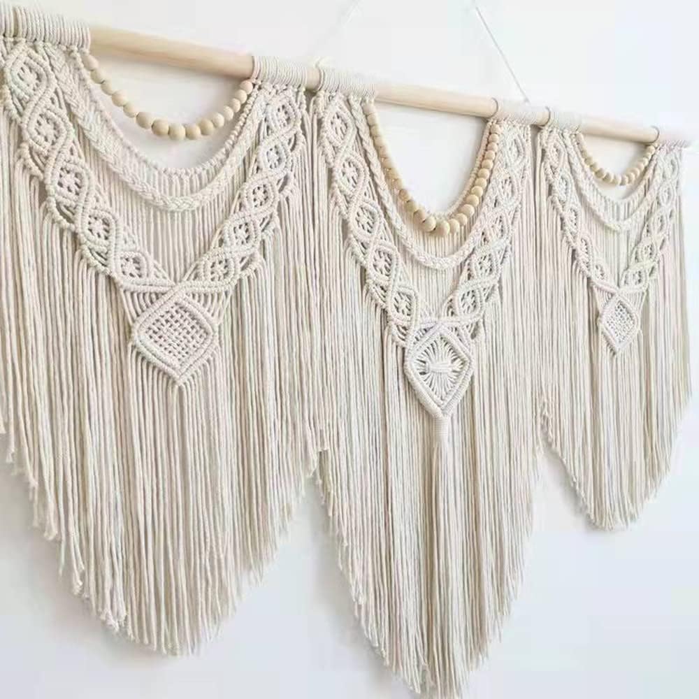 large macrame wall hanging - Boho Tapestry Macrame Wall Decor Art- Chic Bohemian Handmade Woven Tapestry Home Decoration for Bedroom Living Room Apartment Wedding Party - 43"x32" (Wood bead) - Image 5