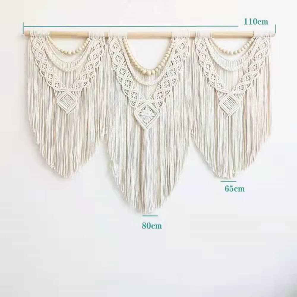 large macrame wall hanging - Boho Tapestry Macrame Wall Decor Art- Chic Bohemian Handmade Woven Tapestry Home Decoration for Bedroom Living Room Apartment Wedding Party - 43"x32" (Wood bead) - Image 6