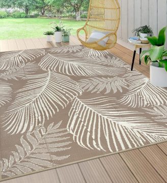 Pauwer Waterproof Outdoor Rug 5x8, Reversible Plastic Straw Patio Camping Rug, Indoor Outdoor RV Mat Carpet for Deck, Camper, Porch, Balcony, Backyard, Picnic, Leaf Brown