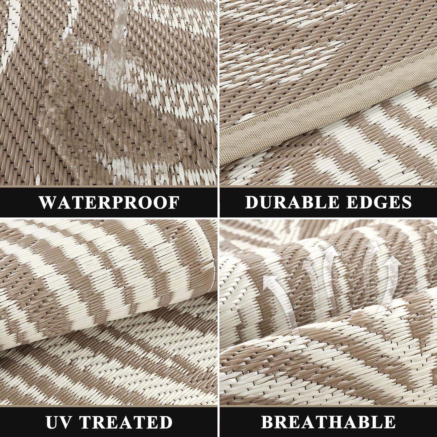 Pauwer Waterproof Outdoor Rug 5x8, Reversible Plastic Straw Patio Camping Rug, Indoor Outdoor RV Mat Carpet for Deck, Camper, Porch, Balcony, Backyard, Picnic, Leaf Brown - Image 3