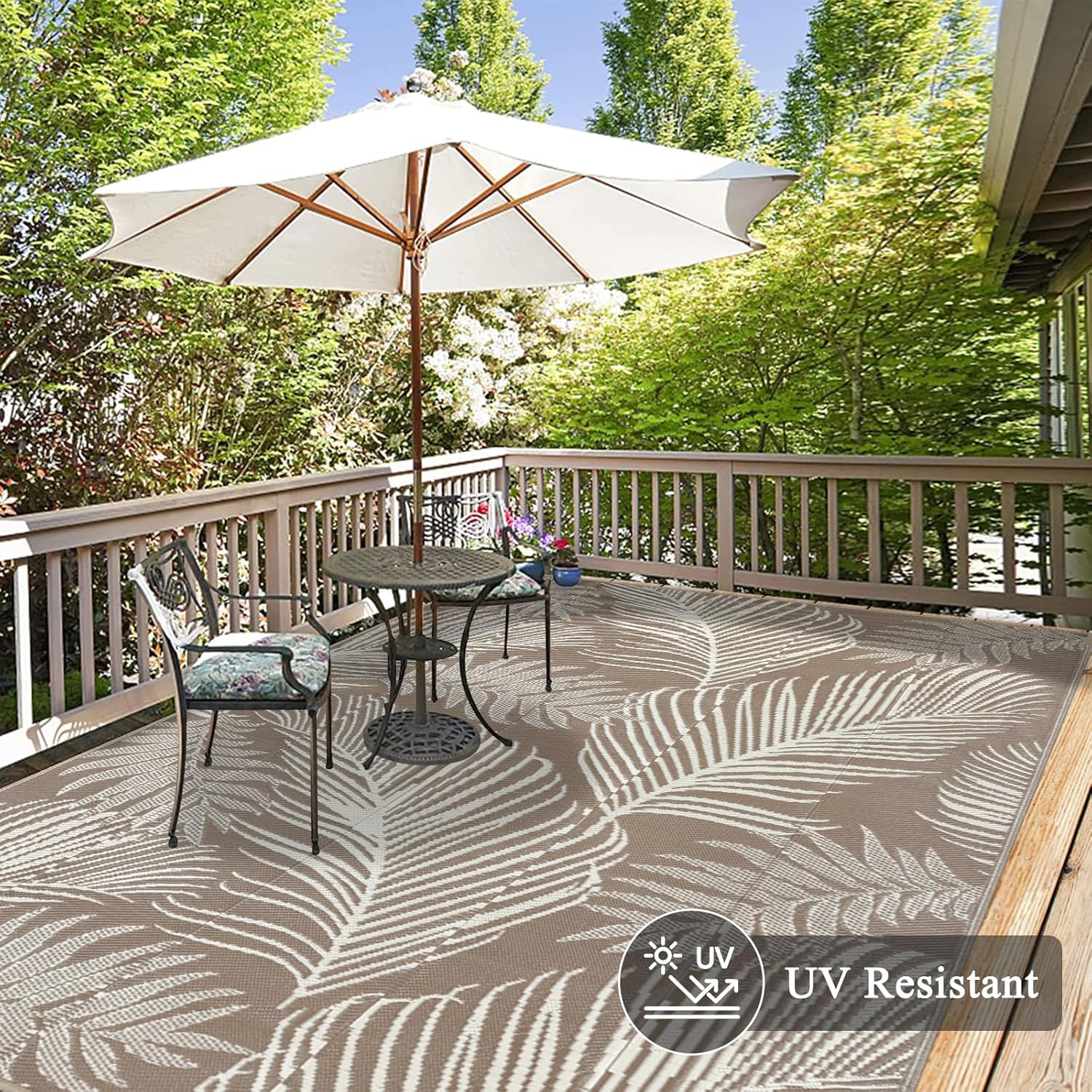 Pauwer Waterproof Outdoor Rug 5x8, Reversible Plastic Straw Patio Camping Rug, Indoor Outdoor RV Mat Carpet for Deck, Camper, Porch, Balcony, Backyard, Picnic, Leaf Brown - Image 4