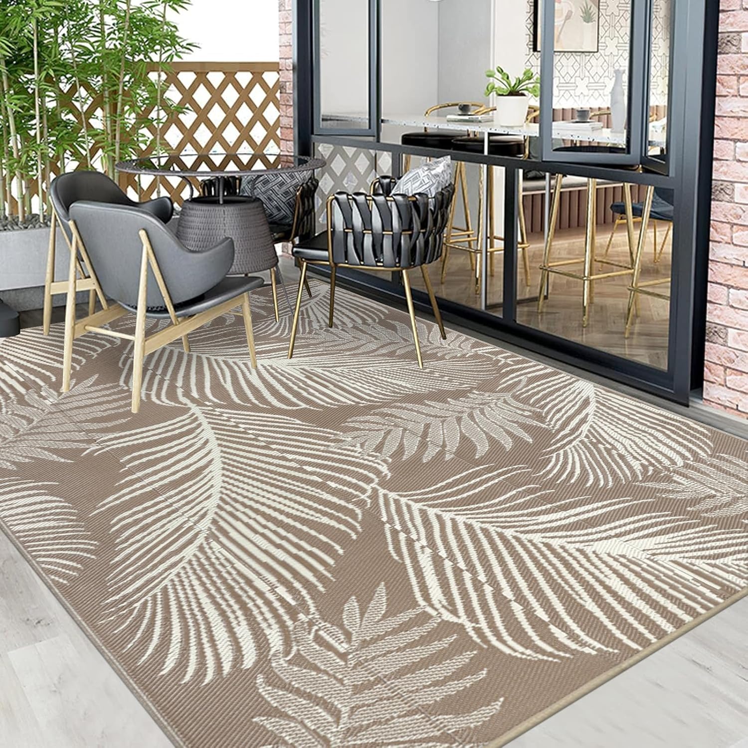 Pauwer Waterproof Outdoor Rug 5x8, Reversible Plastic Straw Patio Camping Rug, Indoor Outdoor RV Mat Carpet for Deck, Camper, Porch, Balcony, Backyard, Picnic, Leaf Brown - Image 7